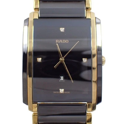RADO Used Integral Quartz Men's Watch Ceramic x Gold GP 4P Diamond Black Dial - Image 1 of 4
