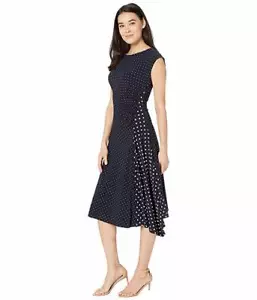 Vestido jersey elástico elástico con lunares pequeños para mujer LRN azul marino HO19 3 PXS - Imagen 1 de 3