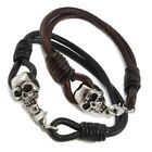 Mens Genuine Leather Braided Wristband Bracelet Stainless Steel Clasp - Choose