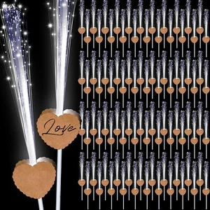 100 Pcs White Fiber Optic Wands Long Wedding Sparklers Heart Shaped Kraft Pap... - Picture 1 of 7