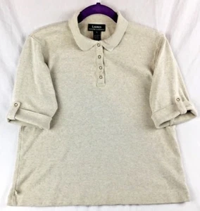 Lauren by Ralph Lauren Damen Large Polo Strick Shirt Off White Ärmel Laschen Druckknöpfe - Bild 1 von 6