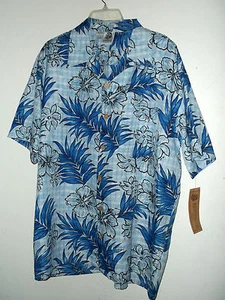 CAMICIA HAWAIANA KENNINGTON HIBISCUS FLORA BLU HIGHLITES nuova con etichette taglia XL - Foto 1 di 6
