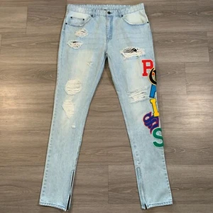 Young & Reckless Herrenjeans Größe 36 Light Wash Distressed Skinny genäht Logo - Bild 1 von 18