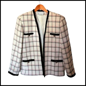 Vintage Evan Picone Saks Fifth Avenue Blazer Creme Kariert M Medium - Bild 1 von 8