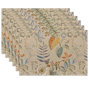 Colorful Flower and Leaf Placemats Set of 6 Place Mats for Kitchen Table Wash... - Picture 1 of 7