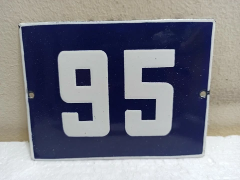 Vintage Enamel Sign Number 95 Blue House Door Street Plate Metal Porcelain Tin Cover