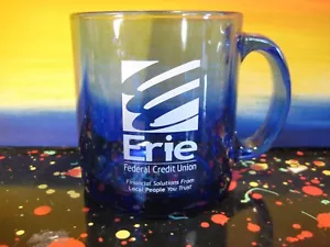 Erie Federal Credit Union Erie Pennsylvania Blue Glass Promo Mug - Picture 1 of 3