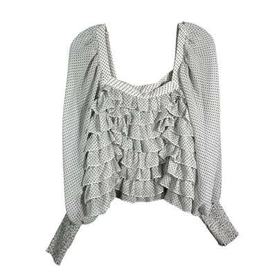 Blusa Topshop Blanca Negra Lunares Punto Suizo Manga Larga Volantes Cuello Cuadrado 10 Foto 1 de 4