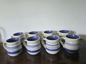 Pfaltzgraff Kaffeetassen 8er Set Steingut Keramik Becher Rio blaue Streifen - Bild 1 von 7