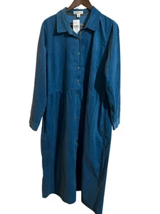 Coldwater Creek Corduroy Dress Plus Size 18W Blue Cotton Long Sleeves NWT - Picture 1 of 8