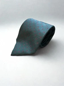 Vintage 100% Silk Handmade Tie – Teal with Burgundy Geometric Pattern - Picture 1 of 1