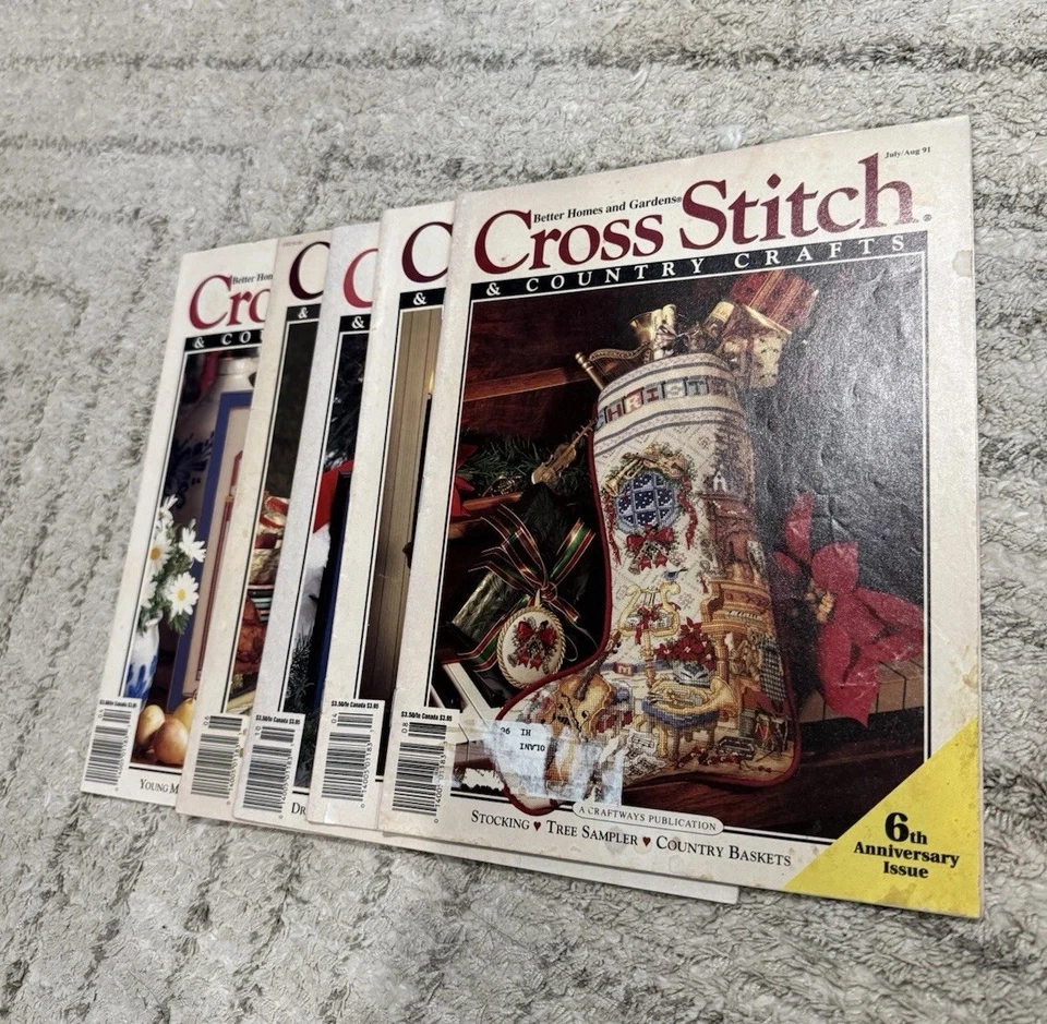 1991 1993 Vintage Cross Stitch & Country Crafts Magazines patterns Lot of 5 - Image 1 of 4