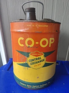 Vintage FARMERS UNION CO-OP - 5 - Gallon Oil Metal Can ... EMPTY - Picture 1 of 13