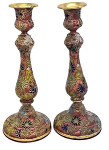 Portacandele vintage floreale dipinto a mano stile cloisonne oro - Foto 1 di 14