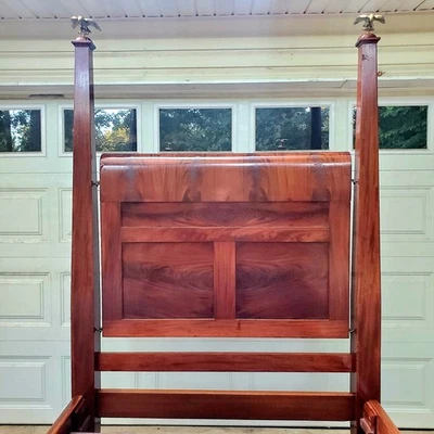 1800-10 Early Victorian Empire Mahogany 4 Poster Bed Large Brass Eagle Toppers - Image 1 of 4