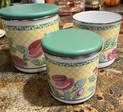 Villeroy & Boch “A Rose/Summertime” Metal Canisters, Set Of 3, Medium- No Lid - Image 1 of 4