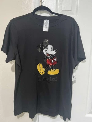 NWT Disneyland Resorts. Mickey Mouse Black Colored Sequin Shirt. Adult Size: M - Image 1 of 4