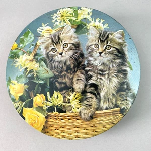 Vintage Kittens Biscuit Tin Made in England Round Cat Tin 24cm Cats Kitsch - Imagen 1 de 12