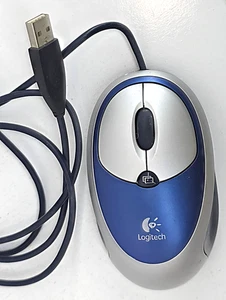 Logitech M-BT85 Click! 3 Button Optical Mouse Corded USB Blue Scroll Wired Works - Picture 1 of 5