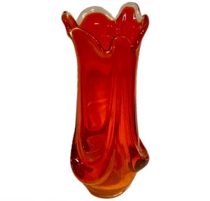 Viking Epic Drape Swung Glass Vase Persimmon 8" Vintage - Picture 1 of 13