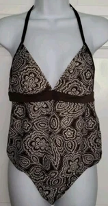 ISAAC MIZRAHI brown Bandana Print 2 Piece Tankini Halter Swimsuit M S - Picture 1 of 9