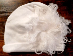 Baby Cappelli White Cotton Hat with White Large Curly Puff - Sz 0 - 18mo - NWOT - Picture 1 of 3