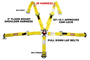 JR RACING HARNESS SFI 16.1 5 POINT CAM LOCK FLOOR MOUNT 2" SEAT BELT YELLOW - Bild 1 von 6