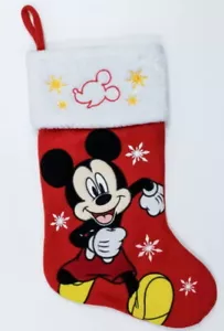 Disney Mickey Mouse Red Christmas Stocking Plush Embroidered Applique Print - Picture 1 of 5