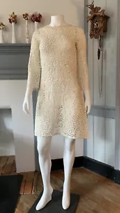 Mini abito vintage anni 60 pizzo bianco sposa floreale go go hippy anni 60 mod vedi attraverso - Foto 1 di 18