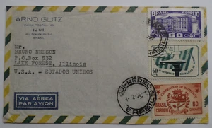 STAMPMART : BRAZIL 1956 AIR MAIL 3 STAMPS COVER USED TO LAKE FOREST IL USA - Picture 1 of 3