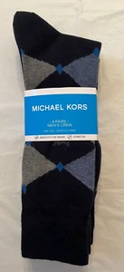 Michael Kors Men's Crew Socks 4-Pairs Black & Blue Argyle/Blue Stripe Sz 7-12 - Picture 1 of 3