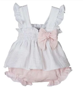 💗 BABY GIRLS SPANISH SUMMER SHORTS & TOP PINK / WHITE SET 6, 12, 18 MONTHS BNWT - Picture 1 of 1