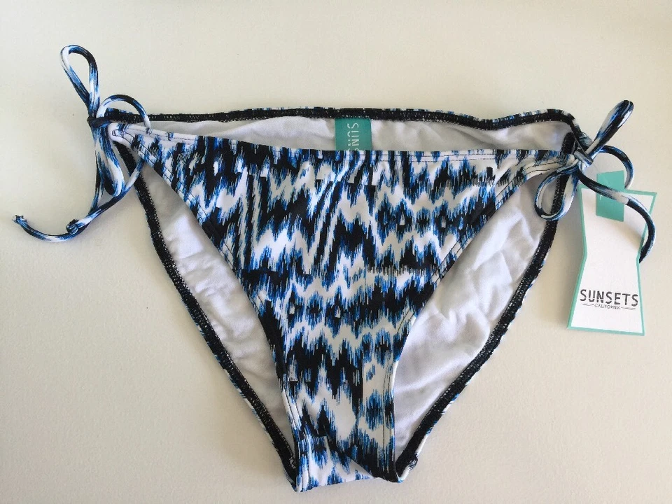 SUNSETS Bikini Bottom, HIGH TIDE, Tie Side, Size MEDIUM, Blue Black White, NEW - Image 1 of 1