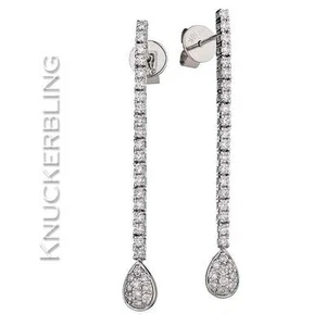 Aretes colgantes de diamantes de talla brillante de 0,75 quilates F VS en racimos de peras de oro blanco de 18 quilates - Imagen 1 de 1