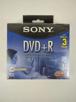 Sony DVD+R 3 Pack - 120 Min~4.7GB~1X-8X 3DPR47L3 AccuCore- NEW SEALED - Image 1 of 2