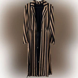 Topshop Kamelstreifen Staubjacke Taillenkrawatte. Sehr lange Jacke Gr. 4 - Bild 1 von 5