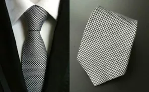 Tie Black Silver Patterned Men's Handmade Wedding Formal Necktie - Picture 1 of 3