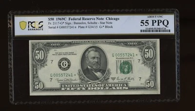 DBR 1969-C $50 FRN Chicago STAR Fr. 2117-G* PCGS-B 55 PPQ Serial G00557241* - Image 1 of 2