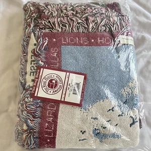 Manta tejida de colección The Rug Granero Arca de Noé años 90 algodón flecos de Estados Unidos nueva con etiquetas - Imagen 1 de 13
