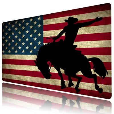 Western Cowboy American Flag Desk Mat for Keyboard Mouse Desk Pad 31.5x15.7 inch - Image 1 of 4