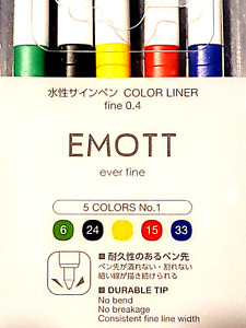 EMOTT Uni Fine Liner Pens Fine Point 0.4mm 5 Colors Water-Based Assorted Ink