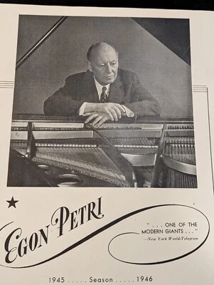 Egon Petri 1945 Booking Ad Musical Performer Concert Pianist - Image 1 of 2