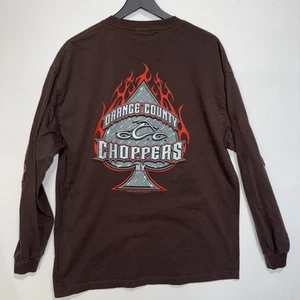 Vintage Y2K 2000’s Orange County Choppers Long Sleeve T-Shirt Flames Brown XL - Picture 1 of 7