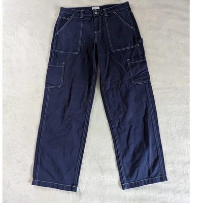 Garage Dark Blue Carpenter Cargo Pants Womens Jr Sz 9 Contrast Stitch Wide Leg - Image 1 of 4