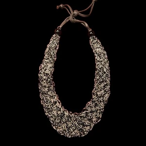 Artist Made Necklace 18” - 24” Seed Bead Braided Black Gray Handmade Tie Closure - Picture 1 of 9