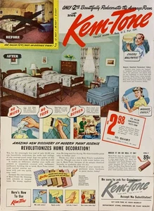 Cubierta de pared vintage 1942 tono Kem solo mezclada con anuncio impreso en agua - Imagen 1 de 1