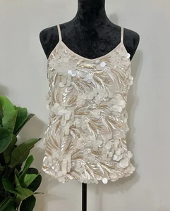 Sequin Camisole With Spaghetti Strips. 52Seven S. Medium Beige Gold Silver Shell - Picture 1 of 23