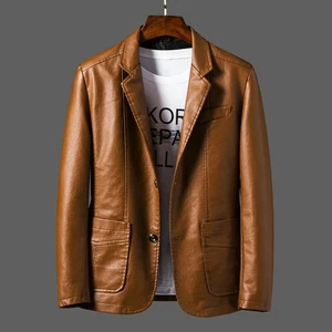 Spring Men Faux Leather Blazer Jacket Coat Top Outwear Casual Black Fashion - Picture 1 of 15