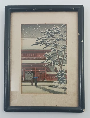 RARE Kawase Hasui - Zojoji Temple In Snow 2 - Watanabe Print Framed - Image 1 of 2