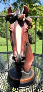 Rare Giauanni Collection Horse Head Figurine Statue on Wood Stand Metal Plaque - Picture 1 of 13